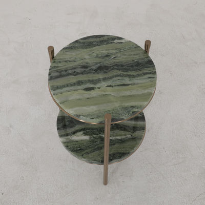 Living Room Round Small Stainless Steel End Table side table With Matt Gold Natural Marble Top