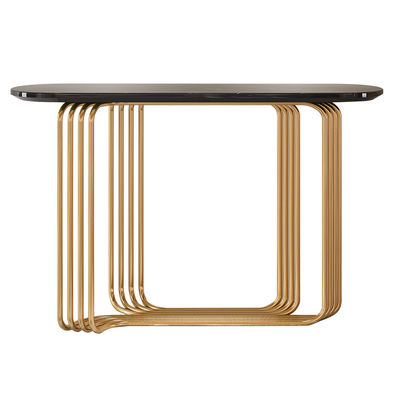 Rectangle Stainless Steel Console Table Wall Table With Brushed Gold Metal Base Hotel Villa And Living Room Use