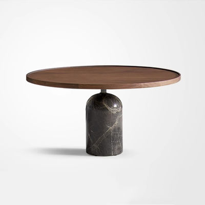 Central Oak Veneer Coffee Table Wood Top Marble Finish For Living Room