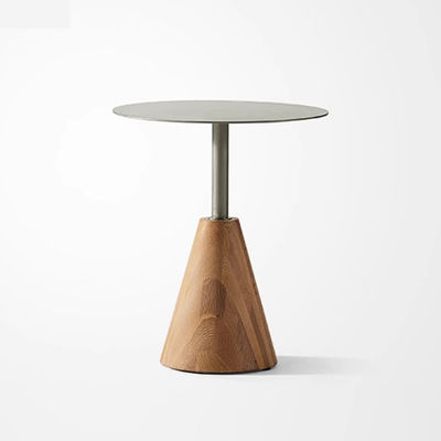 Oak Veneer round End Tabe Iron Panel Top Solid Wood Legs Side Table For Living Room And Hotel Use