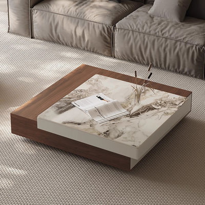 Oak Wood Coffee Table Ceramic Top Square Coffee Table With Drawers