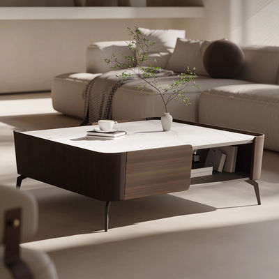 Oak Wood Coffee Table Ceramic Top Square Coffee Table With Storage Space
