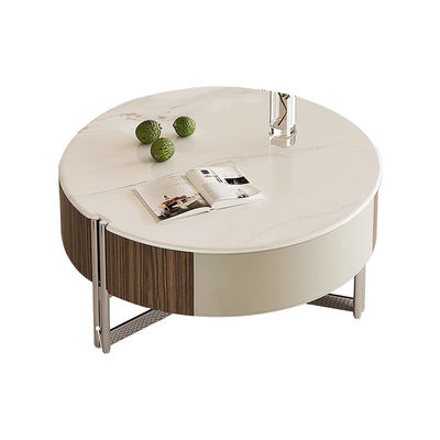 Ceramic Top Round Coffee Table Wood Table Home Use