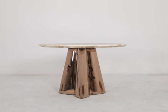 Modern Marble Top Round Dining Table With Rose Gold Base