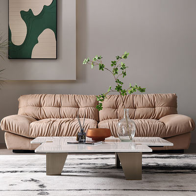 Living Room Stainless Steel Central Table With Brushed Gold Marble Top Metal Legs