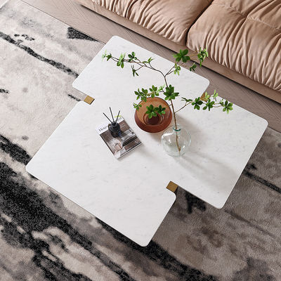 Living Room Stainless Steel Central Table With Brushed Gold Marble Top Metal Legs