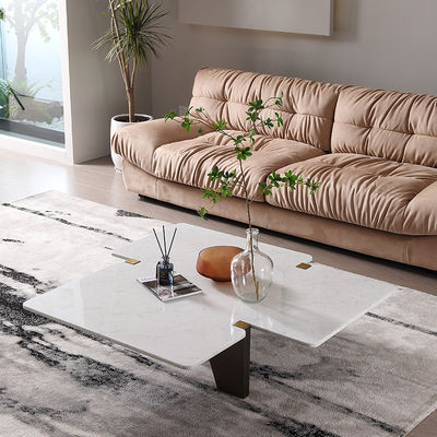 Living Room Stainless Steel Central Table With Brushed Gold Marble Top Metal Legs
