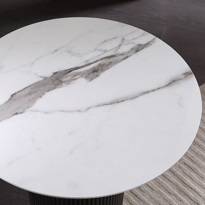 Living room round small stainless steel end table with brushed gold ceramic top wooden base