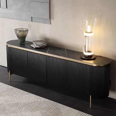 Brushed Gold Wooden Sideboard Cabinet Oak Dark Wood Buffet Cabinet Black