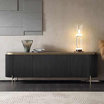 Brushed Gold Wooden Sideboard Cabinet Oak Dark Wood Buffet Cabinet Black