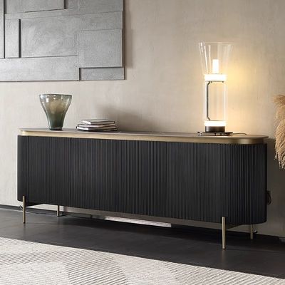 Brushed Gold Wooden Sideboard Cabinet Oak Dark Wood Buffet Cabinet Black
