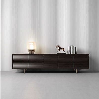 Matt Bronze Dark Wood Media Console Black Solid Oak Tv Cabinet For Hotel