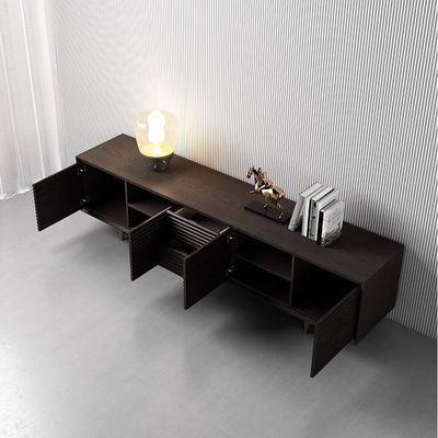 Matt Bronze Dark Wood Media Console Black Solid Oak Tv Cabinet For Hotel