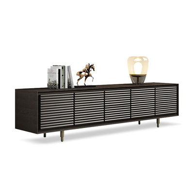 Matt Bronze Dark Wood Media Console Black Solid Oak Tv Cabinet For Hotel