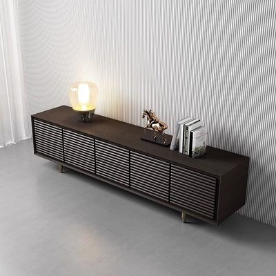 Matt Bronze Dark Wood Media Console Black Solid Oak Tv Cabinet For Hotel