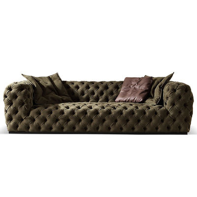 Solid Wood Legs Living Room Sofa Genuine Leather Sofa 3 Seater Dark Green