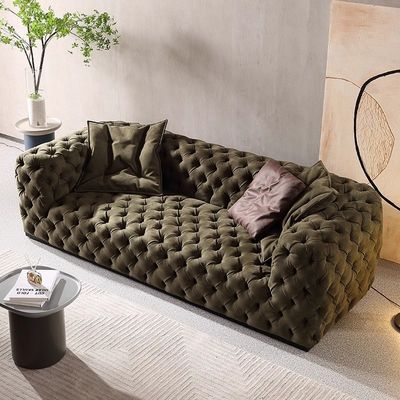 Solid Wood Legs Living Room Sofa Genuine Leather Sofa 3 Seater Dark Green