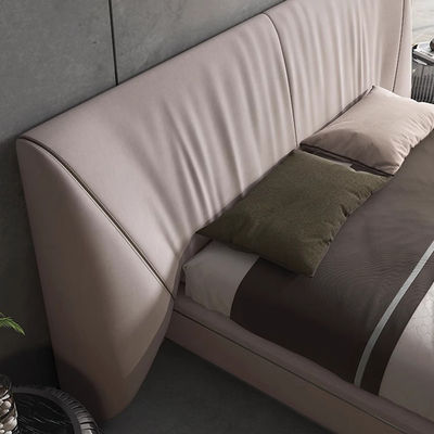 Grey Genuine Leather King Size Bed SS Leg Solid Wood Frame Bed