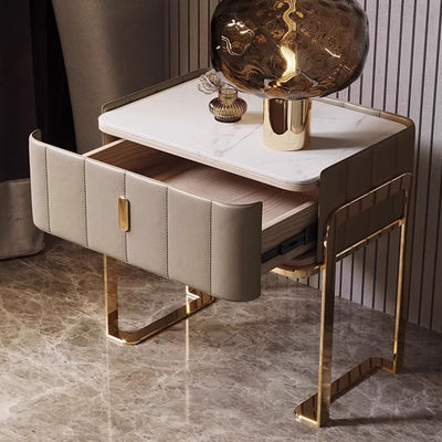 Small Genuine Leather Night Stand Leather Wrapped Nightstand For Hotel Villa