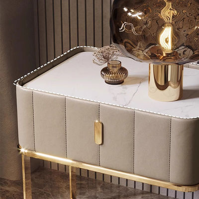 Small Genuine Leather Night Stand Leather Wrapped Nightstand For Hotel Villa