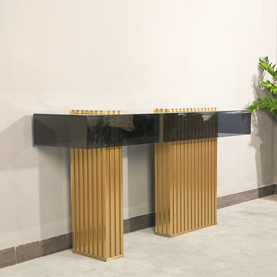Living Room Stainless Steel Console Table Wall Table With Brushed Gold Grey Acrylic Top Metal Legs