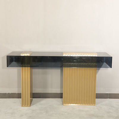 Living Room Stainless Steel Console Table Wall Table With Brushed Gold Grey Acrylic Top Metal Legs