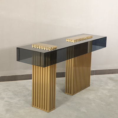 Living Room Stainless Steel Console Table Wall Table With Brushed Gold Grey Acrylic Top Metal Legs