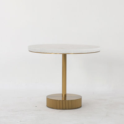 Living Room Round Small Stainless Steel End Table With Brushed Gold Thick Acrylic Top Metal Base