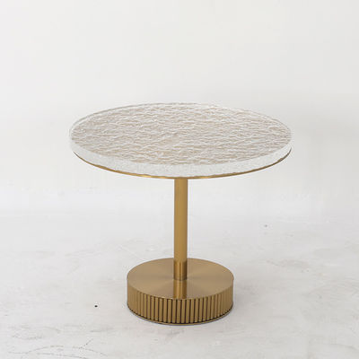 Living Room Round Small Stainless Steel End Table With Brushed Gold Thick Acrylic Top Metal Base