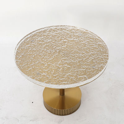 Living Room Round Small Stainless Steel End Table With Brushed Gold Thick Acrylic Top Metal Base