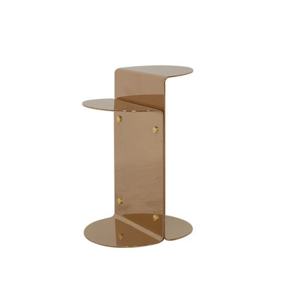 Living Room Round Small Stainless Steel End Table With Bright Gold Shiny Black Metal Base
