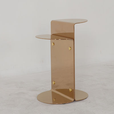 Living Room Round Small Stainless Steel End Table With Bright Gold Shiny Black Metal Base
