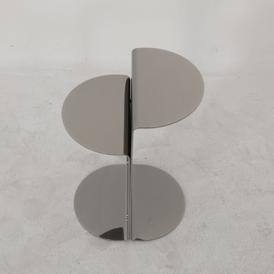 Living Room Round Small Stainless Steel End Table With Bright Gold Shiny Black Metal Base