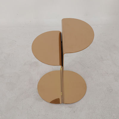 Living Room Round Small Stainless Steel End Table With Bright Gold Shiny Black Metal Base