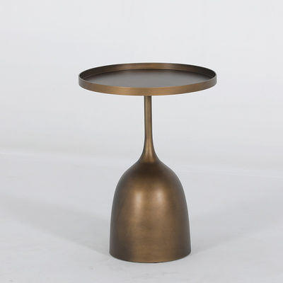 Living Room Round Small Stainless Steel End Table With Antique Bronze Metal Base