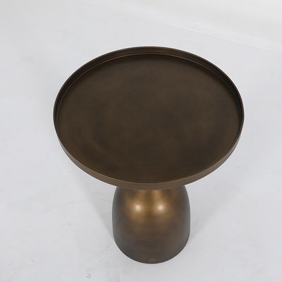 Living Room Round Small Stainless Steel End Table With Antique Bronze Metal Base