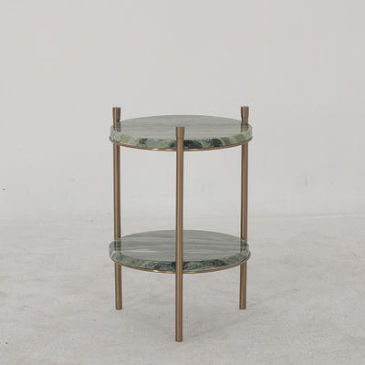 Living Room Round Small Stainless Steel End Table side table With Matt Gold Natural Marble Top