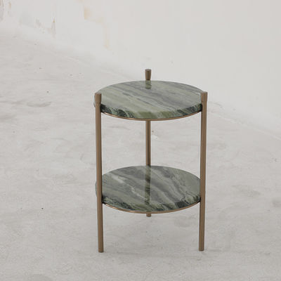 Living Room Round Small Stainless Steel End Table side table With Matt Gold Natural Marble Top