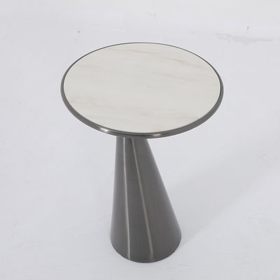Living Room Small Stainless Steel End Table Side Table With Satin Black finish Natural Marble Top Metal Table