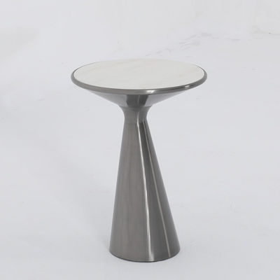 Living Room Small Stainless Steel End Table Side Table With Satin Black finish Natural Marble Top Metal Table