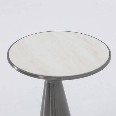 Living Room Small Stainless Steel End Table Side Table With Satin Black finish Natural Marble Top Metal Table