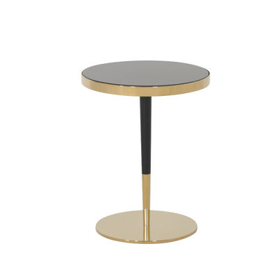 Living Room Small Stainless Steel End Table Side Table With Shiny Bright Gold Black Glass Top Metal Leg