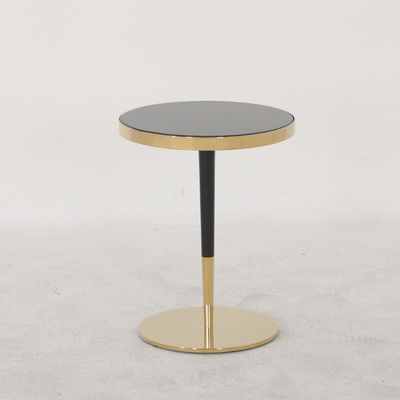 Living Room Small Stainless Steel End Table Side Table With Shiny Bright Gold Black Glass Top Metal Leg