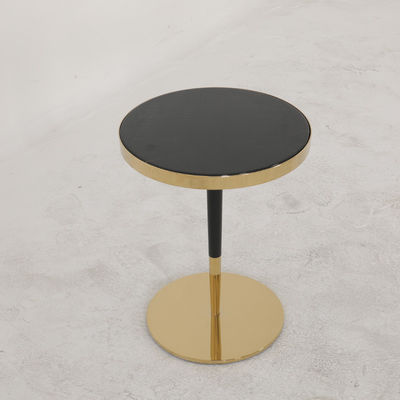 Living Room Small Stainless Steel End Table Side Table With Shiny Bright Gold Black Glass Top Metal Leg