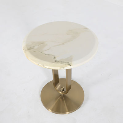 Living Room Small Stainless Steel End Table Side Table With Brushed Gold Matt Black Natural Marble Top Metal Leg