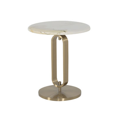 Living Room Small Stainless Steel End Table Side Table With Brushed Gold Matt Black Natural Marble Top Metal Leg
