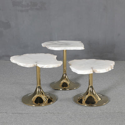 White Gold Granite Top End Table Shiny Silver Side Table Granite Top