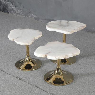 White Gold Granite Top End Table Shiny Silver Side Table Granite Top