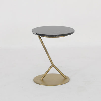 Living Room Round Small Stainless Steel End Table With antique Bronze Table Black Natural Marble Top