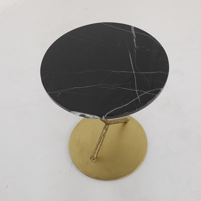 Living Room Round Small Stainless Steel End Table With antique Bronze Table Black Natural Marble Top